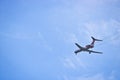 Passenger airliner flying in the blue sky. The concept of vacation, business trip, dream. Commercial aircraft