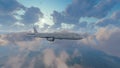 Passenger airliner high in the cloudy sky