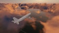 Passenger airliner in sunset cloudy sky