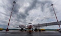 Passenger airplane Airbus A330-300 of Aeroflot company is getting ready to take passengers on a board. Royalty Free Stock Photo