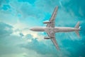 Passenger airplane in the beautiful cumulus clouds