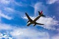 Passenger airplane in blue sky