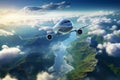 Passenger airplane flying above sky during beautiful mountain Created with Generative AI technology