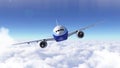Passenger airplane flying over the cloudy sky. Modern airliner journey. 3D render Royalty Free Stock Photo