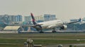 Passenger airplane landing at the airport Royalty Free Stock Photo