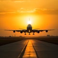 Passenger airplane landing on runway in airport Royalty Free Stock Photo