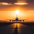 Passenger airplane landing on runway in airport Royalty Free Stock Photo