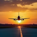 Passenger airplane landing on runway in airport Royalty Free Stock Photo