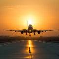 Passenger airplane landing on runway in airport Royalty Free Stock Photo