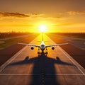 Passenger airplane landing on runway in airport Royalty Free Stock Photo