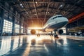 Passenger airplane on maintenance of engine and fuselage check repair in hangar Royalty Free Stock Photo