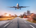 Passenger airplane with motion blur effect Royalty Free Stock Photo