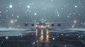 Passenger airplane on a snowy runway during snowfall Royalty Free Stock Photo