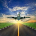 Passenger airplane take off from runways against beautiful sky Royalty Free Stock Photo