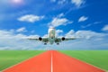 Passenger airplane take off from runways against beautiful sky, Royalty Free Stock Photo