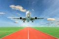 Passenger airplane take off from runways against beautiful sky, Royalty Free Stock Photo