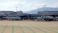 Passenger airplanes and at the terminal of Athens International Airport, Athens, Greece