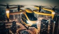 Future of urban air mobility taxi. Urban Air Mobility. Public aerial transportation. Generative AI