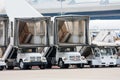 Passenger boarding steps parking at the airport apron Royalty Free Stock Photo