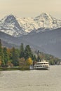 Passenger boat, Lake Thun with Berner Oberland in background Royalty Free Stock Photo