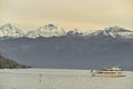 Passenger boat, Lake Thun with Berner Oberland in background Royalty Free Stock Photo