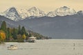 Passenger boat, Lake Thun with Berner Oberland in background Royalty Free Stock Photo