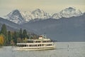 Passenger boat, Lake Thun with Berner Oberland in background Royalty Free Stock Photo