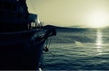 Passenger boat at a marina at dusk Royalty Free Stock Photo