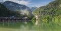Passenger boat station, pier or dock on Konigsee lake in Berchtesgaden, Germany Royalty Free Stock Photo
