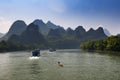 Passenger boats and rafts in the Li River in the Guagxi Region in China