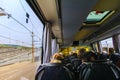 Passenger bus boarding Eurotunnel shuttle Folkestone UK Royalty Free Stock Photo