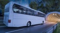 Passenger Bus with Several Other Commercial Trucks in Motion