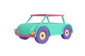 Passenger car cartoon style realistic design pastel green, coral, yellow, purple color. Kids toy isolated white background.