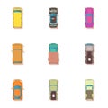 Passenger car icons set, cartoon style