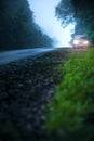 Passenger car parking on lonely mountain highway