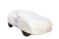 Passenger car parking with plastic protective cover isolate white background Royalty Free Stock Photo