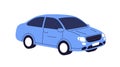 Passenger car, road vehicle. Auto motor engine wheeled transport. Abstract 2-door compact automobile model. Flat vector