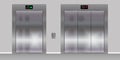 Passenger and cargo freight elevators with closed doors. Realistic vector illustration