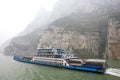 Passenger and cargo ship travels on the Yangtze River amid heavy pollution in China Royalty Free Stock Photo