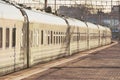 Passenger cars in the train at the platform at the station Royalty Free Stock Photo