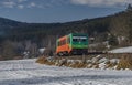 Passenger color train near Zlata Koruna station in sunny beautiful day Royalty Free Stock Photo