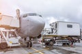 Passenger commercial aircraft, view of the cockpit. Flight service after arriving at the airport Royalty Free Stock Photo