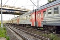 Passenger commuter train in motion. Russia Royalty Free Stock Photo