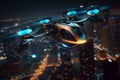 passenger copter flies over the night city. concept of transport of the future. Generative AI