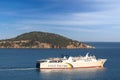 Passenger craft ship traveling over sea and connecting Aegean Islands with main land