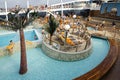 PASSENGER FERRY, MIDSEA, SPAIN - JUNE 09, 2012: Passengers enjoy at swimming pool on upper deck of The luxury cruise MSC SPLENDIDA Royalty Free Stock Photo