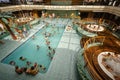 PASSENGER FERRY, MIDSEA, SPAIN - JUNE 09, 2012: Passengers enjoy at swimming pool on upper deck of The luxury cruise MSC SPLENDIDA Royalty Free Stock Photo