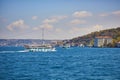 Passenger ferry sails across Bosphorus strait in Istanbul, Turkey