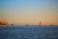 Passenger ferry sails across Bosphorus strait in Istanbul, Turkey Royalty Free Stock Photo