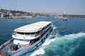 passenger ferry sails along the Bosphorus, top view